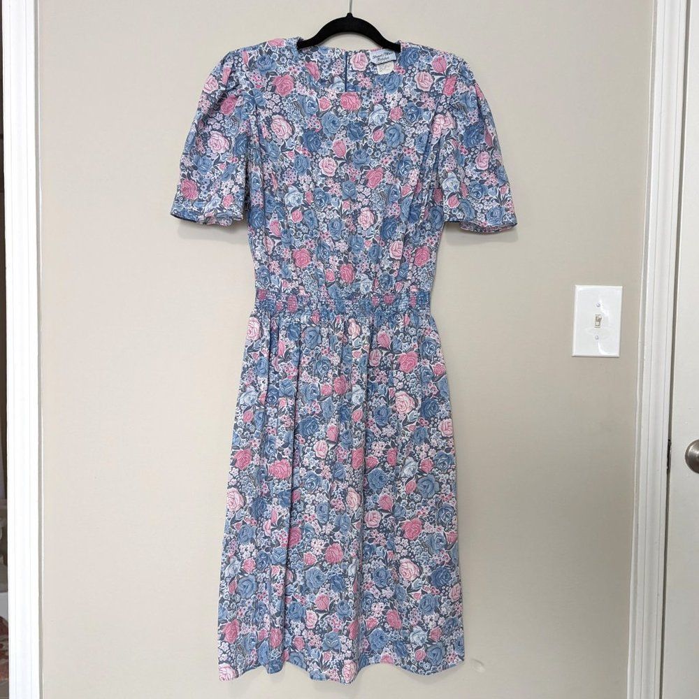 Vintage 1980's Stuart Alan Petites Pastel Floral Midi Length Dress